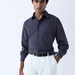 WES Casuals by Westside Dark Blue Solid Relaxed-Fit Cotton Shirt-picture-34