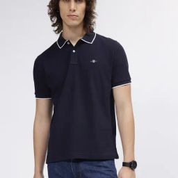 GANT Solid Polo Neck Regular Fit T-Shirt-picture-41