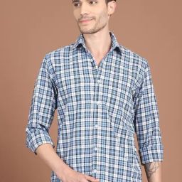 Indian Needle Blue Cotton Regular Fit Checks Shirt-image-38