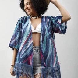 PURYS Aqua Blue Printed Shrug-picture-3