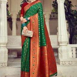 Satrani Green & Red Woven Saree With Unstitched Blouse-picture-48