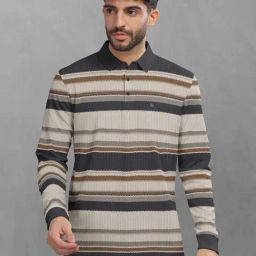 BULLMER Beige Cotton Blend Regular fit Stripes T-Shirts-image-66