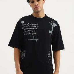 United Colors Of Benetton Black Cotton Oversized Printed T-Shirt-image-48