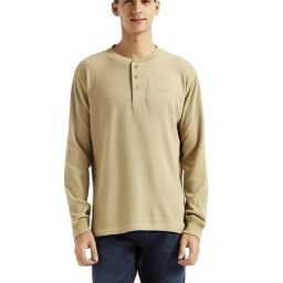 Levi's Beige Slim Fit Self Pattern Henley T-Shirt-image-102