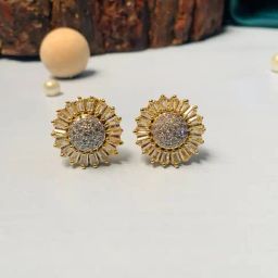 Abdesigns Shiney Gold-Plated Crystal AD Stud Earrings-image-15