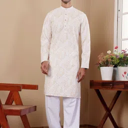 Rawayi Men Ethnic Motifs Colourblocked Thread Work Kurta-image-89