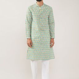 JAYPORE Floral Printed Band Collar Neck Long Sleeves Straight Kurta-image-72