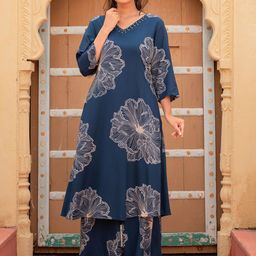 Juniper Floral Printed V-Neck Straight Kurta With Palazzos-image-10