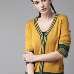 The Roadster Lifestyle Co Women Mustard Yellow Solid Cardigan-image-32