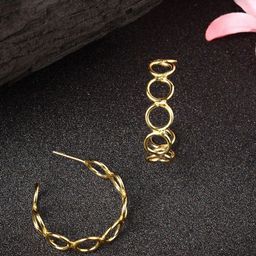 DressBerry Gold-Plated Circular Half Hoop Earrings-7