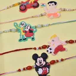 MEIRA JEWELLERY Boys Set Of 5 Cartoon & Beaded Thread Rakhi-22
