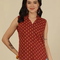 SZN Women Maroon Cotton Printed Tops-image-60