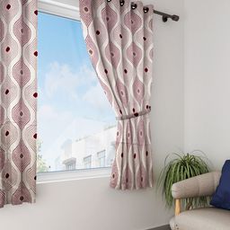 SWAYAM Off-White & Red Set of Single Window Curtains-33