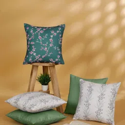 Myntra Elegant Homes Teal & White 5 Pieces Floral Printed Square Cushion Covers-5