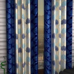 BELLA TRUE Blue & White 2 Pieces Floral Printed Black Out Long Door Curtains-image-94