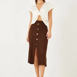 BIANCO LUCCI Ribbed Straight Midi Skirt-87