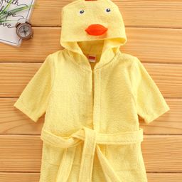 Babyhug Three Fourth Sleeves Hooded Bath Robe Duck Design - Yellow-picture-14