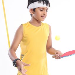 Pine Active Skin Friendly & Breathable Knit Sleeveless Text Printed T Shirt - Yellow-image-15