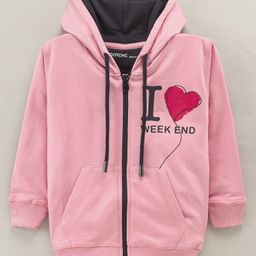 Doreme Full Sleeves Hoodies I Love Week End Text Print - Pink-image-69