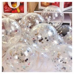 Bubble Trouble Transparent Balloons Bouquet Combo with Re Filled Silver Confetti & Ribbons Pack of 10 - Silver-1