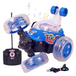 Toyshine Remote Control Stunt Car RC Stunt Vehicle 360°Rotating Rolling Radio Control Electric Race Car with Lights and Music Rechargeable Battery for Kids Girls Boys Blue-8