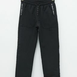 LC Waikiki Polyester Elastic Waist Placement Text Printed Fleece Lined Trousers   - Black-image-73