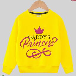 KUCHIPOO Full Sleeves Daddys Princess Printed Cotton Fleece Sweatshirt - Yellow-picture-3