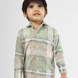 Polka Tots Full Sleeves Plaid Checked  Shirt - Green-image-95