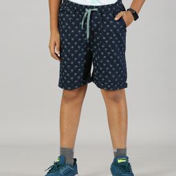 Kiddopanti Palm Tree Printed Roll Up Cotton  Shorts - Navy Blue-picture-18