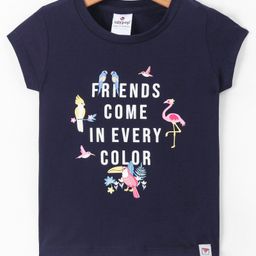 Ollypop Sinker Knit Half Sleeves  T-Shirt with Text Print - Navy Blue-image-25