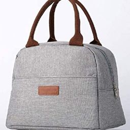 House of Quirk Insulated Nylon Reusable Lunch Bag Tote Bag for Women Printed Lunch Bag for School Picnic Office Outdoor Gym  - Large Grey-image-4