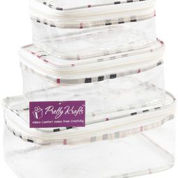 PrettyKrafts Set of 3 Multipurpose Transparent Plastic Box, Travel Pouch, Toiletry Kit, Makeup Bag, Cosmetic Pouch for Women, Shaving Kit, Toiletry Bag, 23 x 12 x 7 cm,Checks-picture-13