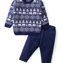 Babyhug Knitted Full Sleeves Sweater Set with Intarsia Design- Navy Blue-image-36