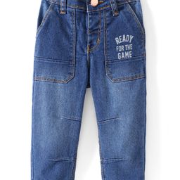Babyhug Full Length Denim Jeans With Stretch & Text Print - Blue-image-55