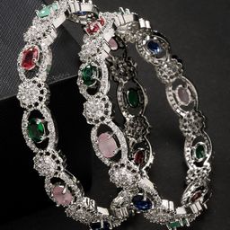 NVR Women Set of 2 Multi-Coloured CZ Stone-Studded Handcrafted Bangles - Multicolor-14