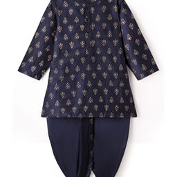 Babyhug Woven Full Sleeves Kurta Dhoti Set with Ethnic Motif Glitter Print - Navy Blue-image-84