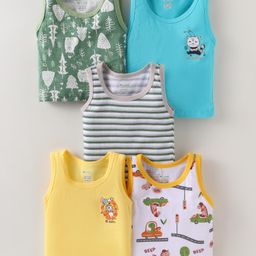 OHMS Single Jersey Knit Sleeveless Animal Printed Vests with Stripes Pack of 5 - Multicolor-image-97