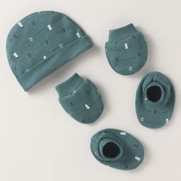 Simply Interlock Knit Cap Mitten & Booties Set with Nautical Theme Print Dark Green - Diameter 10 cm-6
