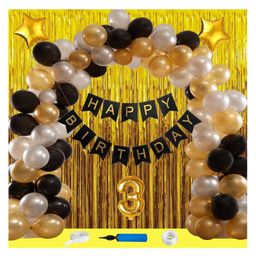 Bubble Trouble 3rd Birthday Decoration Items For Boys Girls Party Decoration Kit Balloon Combo Pack Of 69 Pcs Gold Silver Black-picture-2