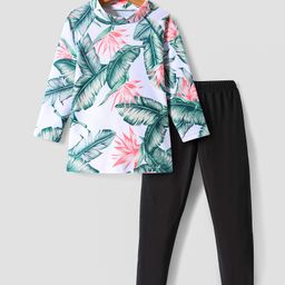 KIDLINGSS Full Sleeves Leaves Printed Top & Leggings - Green & Black-picture-28