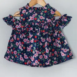 Hugsntugs Cotton Cold Shoulder Half Sleeves Floral Printed Top - Navy Blue-picture-31