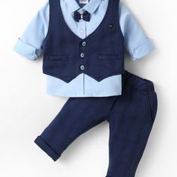 Mini Taurus Interlock Knit Full Sleeves 3 Piece Party Suit - Navy Blue & Light Blue-image-67