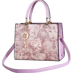 SYGA Elegant Floral Embossed Handbag for Women Tote with Gold Accents (Purple)-picture-7