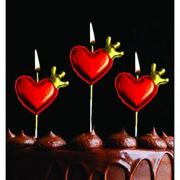 Funcart Red Heart wth Crown Cake Topper Candle - Pack of 3-image-1