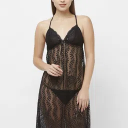 NOIRA Net Shoulder Straps Self Design Baby Doll-image-19