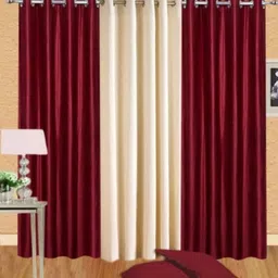 213 cm (7 ft) Polyester Semi Transparent Door Curtain (Pack Of 3) (Solid, Maroon, Beige)-image-39