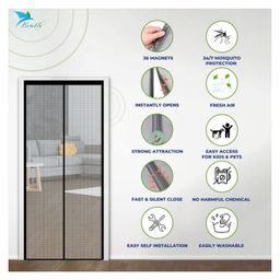 Evafly Mosquito Net for Door Polyester Magnetic Curtain Auto Closing Insect Screen for All Door Types with Self Adhesive Hook Tape (193X80cms, Grey) image 2