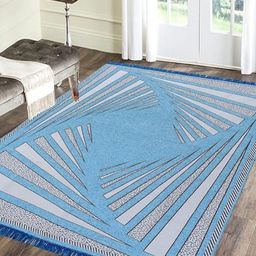 RADECOR Turquoise Blue & Grey Geometric Anti-Skid Chennille Carpet-image-97