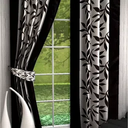BELLA TRUE Black & White 2 Pieces Floral Long Door Curtains-image-48