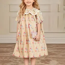 JC SPARKLE Girls Floral Striped Tie-Up Neck A-Line Dress-image-45